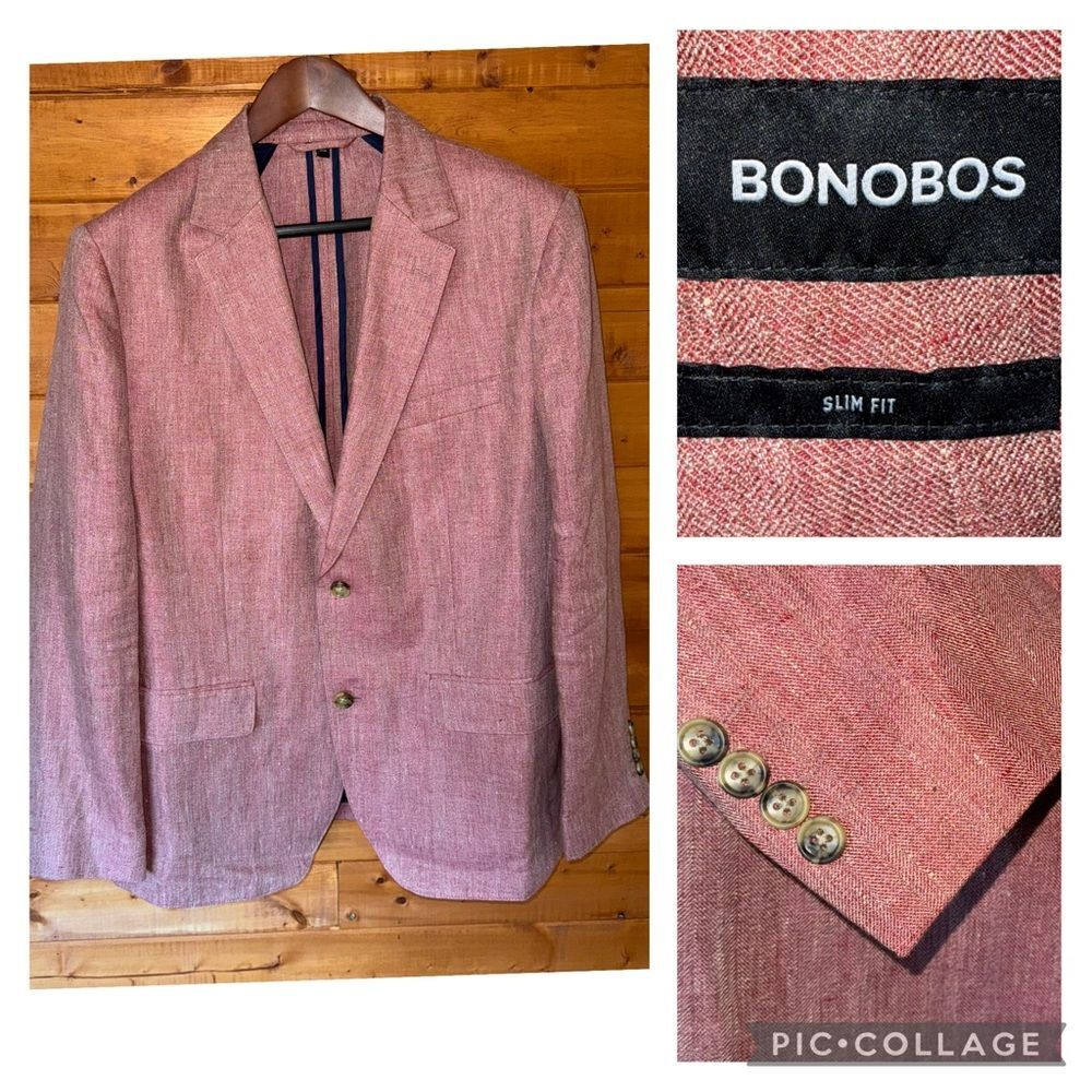 Bonobos 38S Men's Slim Fit Rose Chambray Herringbone 100% Linen Marzotto